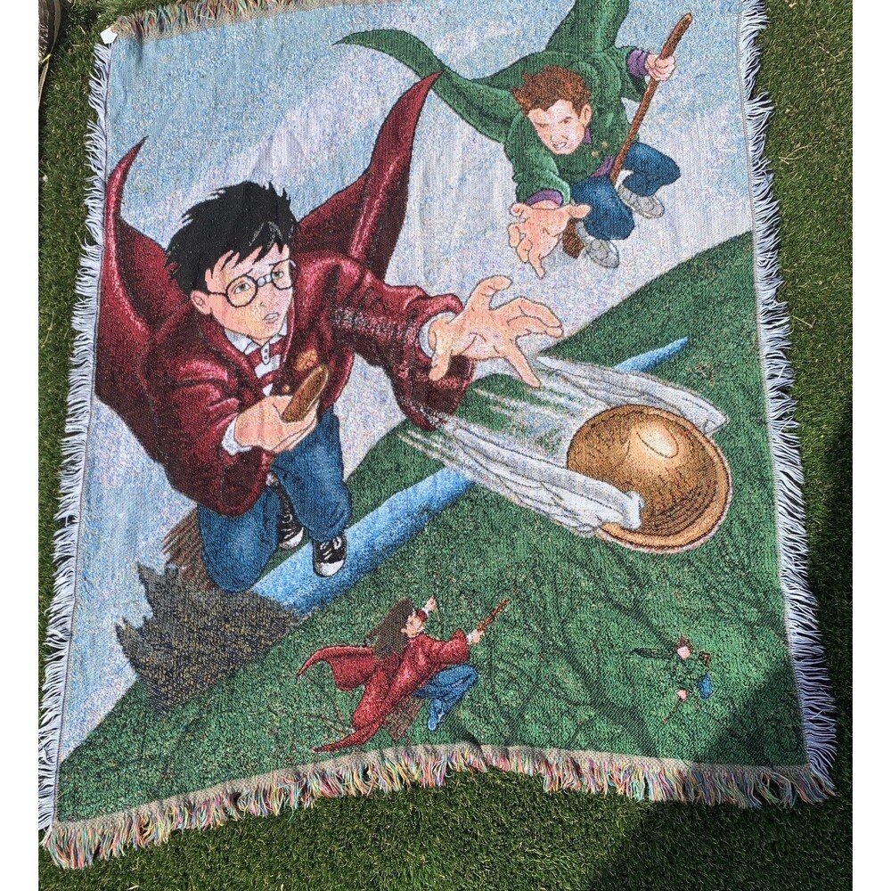 VTG Harry Potter Tapestry Blanket Quidditch Hermione Ron Slytherin Gryffindor
